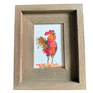 Original Signed Watercolor Colorful Rooster Framed Art